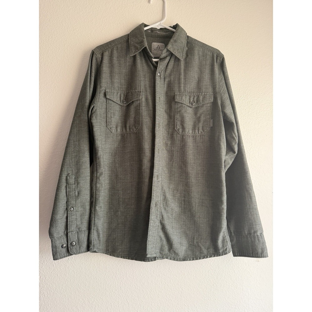 Ascend Men's Sea Pine Green Shirt Herringbone Slub Long Sleeve Button Down Small